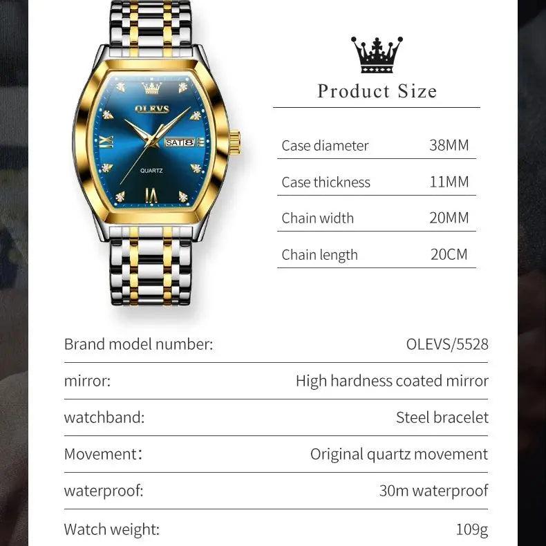 Adenbora - Montre de Luxe Élégante en Acier Inoxydable avec Fonctions Avancées, Étanche 3Bar, Modèle 5528 - Adenbora