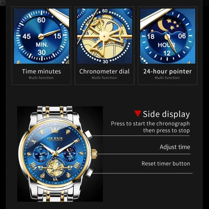 Adenbora : Montre OLEVS en Acier Inoxydable avec Affichage Dual, Résistance à l'Eau 3Bar - Adenbora