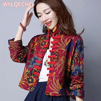 Adenbora - Elegant Traditional Chinese Linen and Cotton Top for Women, Size M-XL, Rose Red 