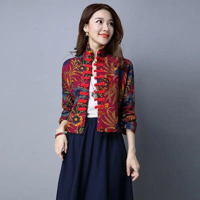 Adenbora - Elegant Traditional Chinese Linen and Cotton Top for Women, Size M-XL, Rose Red 