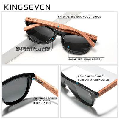 Adenbora Lunettes de Soleil Carrées en Bois Naturel - Style Élégant et Protection Avancée UV400