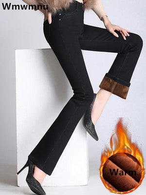 Adenbora Winter Elegance: Skinny Flare Denim Pants, Absolute Comfort for Women 