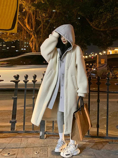 Adenbora Women's Casual Patchwork Long Coat with Hood and Pockets for Autumn/Winter Style - Comfortable and Stylish Outerwear 