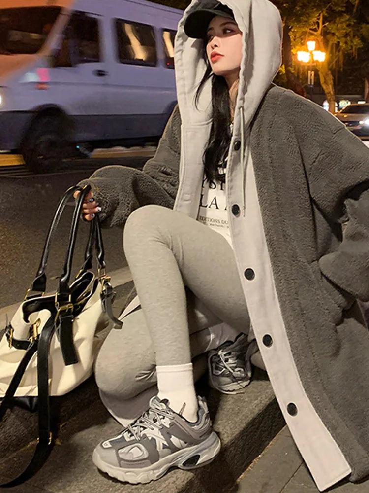 Adenbora Women's Casual Patchwork Long Coat with Hood and Pockets for Autumn/Winter Style - Comfortable and Stylish Outerwear - Adenbora