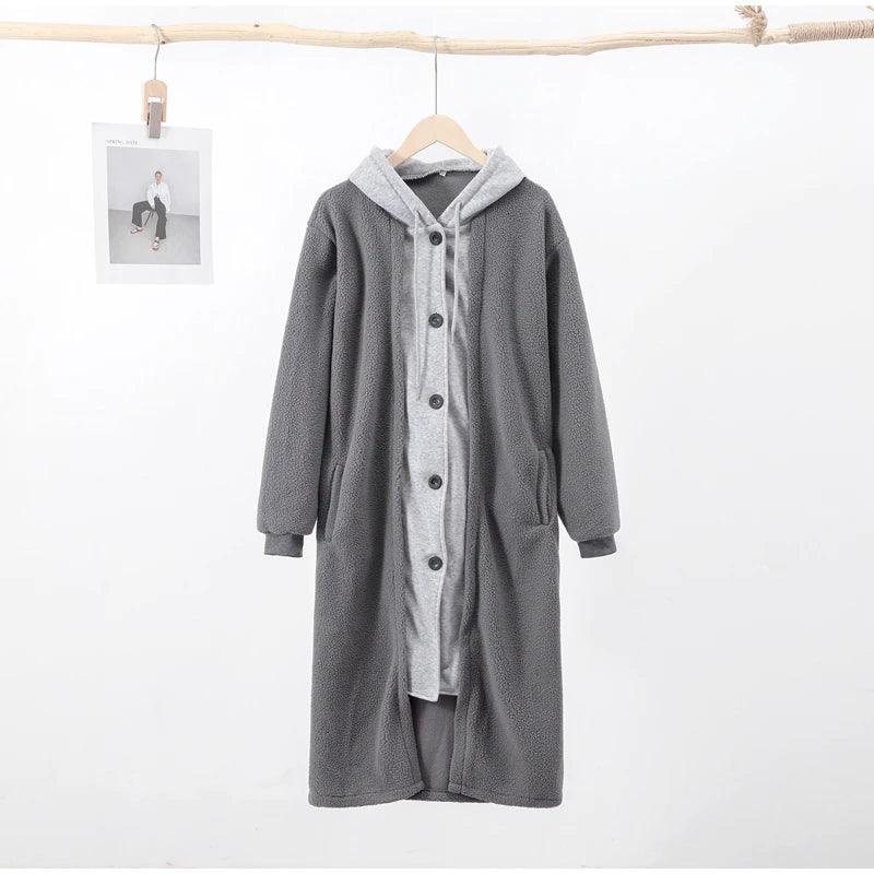 Adenbora Women's Casual Patchwork Long Coat with Hood and Pockets for Autumn/Winter Style - Comfortable and Stylish Outerwear - Adenbora